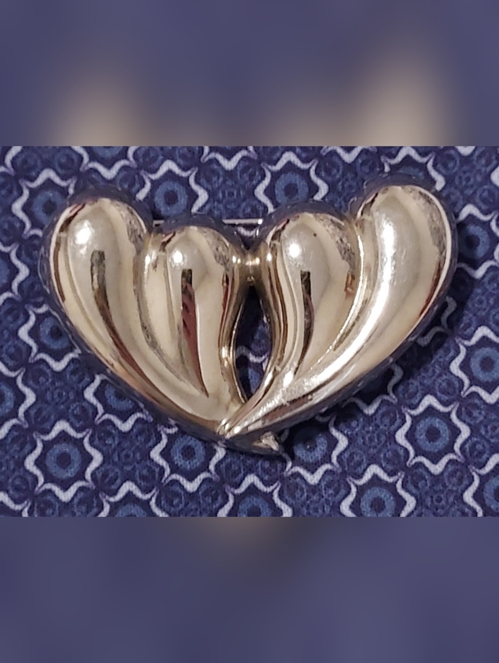 Vtg Puffy Heart Brooch Pin Large Statement 2.5" Silver Tone Modernist Two Hearts